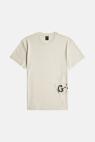 T-shirt écru à manches courtes de G-Star RAW, avec une impression abstraite noire sur l'avant.