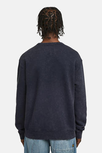 Pull-over bleu de G-Star RAW, vue arrière, avec une texture stonewash et un étiquet carré.