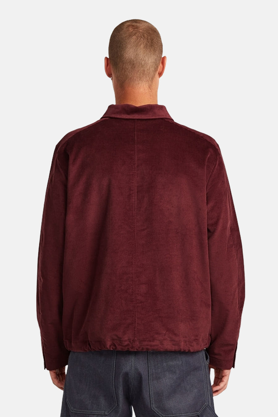 Rode jas van G-Star RAW, met corduroy textuur, gezien van achteren.