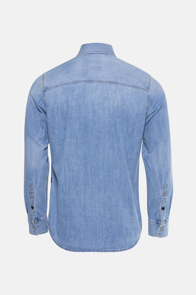 T-shirt de jeans bleu clair G-Star RAW, avec des manches longues et une vue arrière.