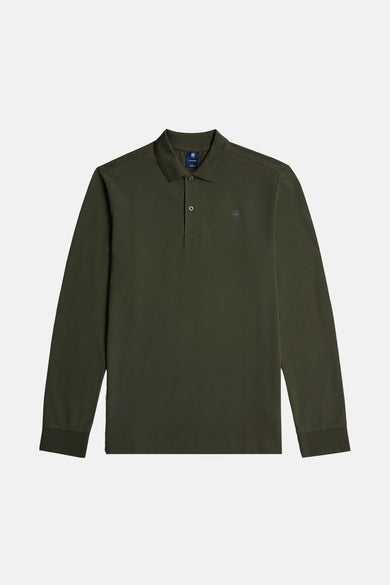 Polo vert de manches longues G-Star RAW, avec une structure à carreaux et des plis dans le tissu.