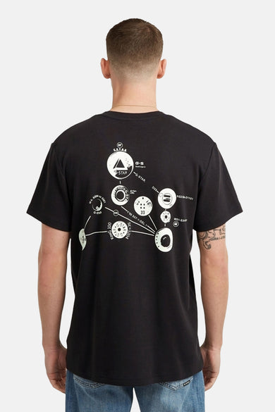 T-shirt noir à manches courtes de G-Star RAW, avec une impression graphique blanche sur le dos.