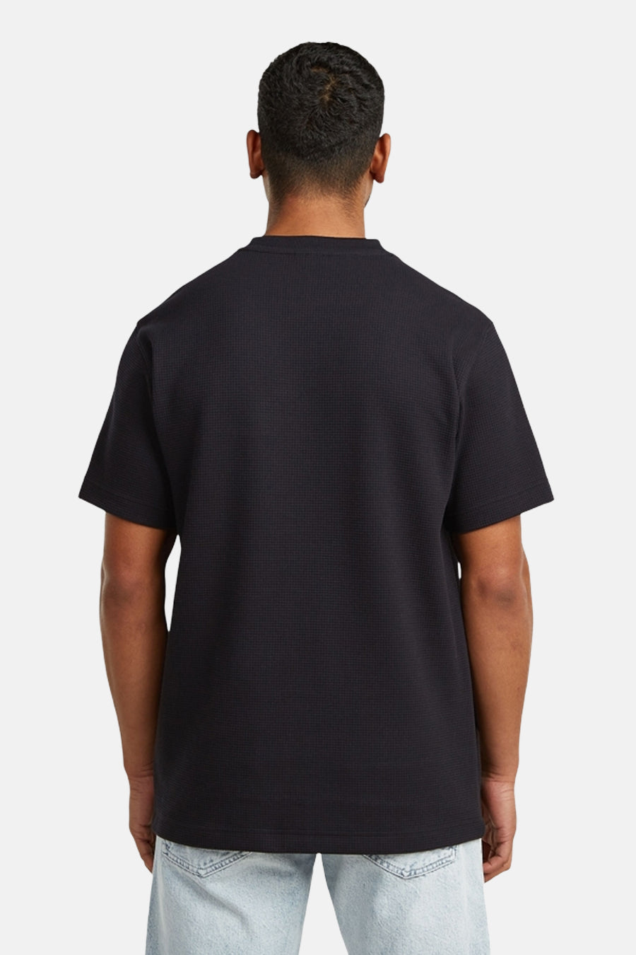 Zwart T-shirt met korte mouwen van G-Star RAW, gezien van achteren, met een subtiele geweven textuur.
