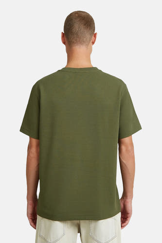 Groen T-shirt met korte mouwen van G-Star RAW, met een wafeltextuur, gezien van achteren.