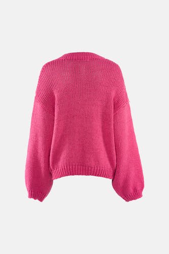 Roze trui met ronde hals van HAILYS, gebreide textuur met lange, volumineuze mouwen en geribbelde boorden.