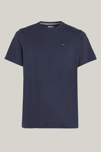 T-shirt bleu de TOMMY JEANS, avec des manches courtes et un petit logo sur la poitrine.