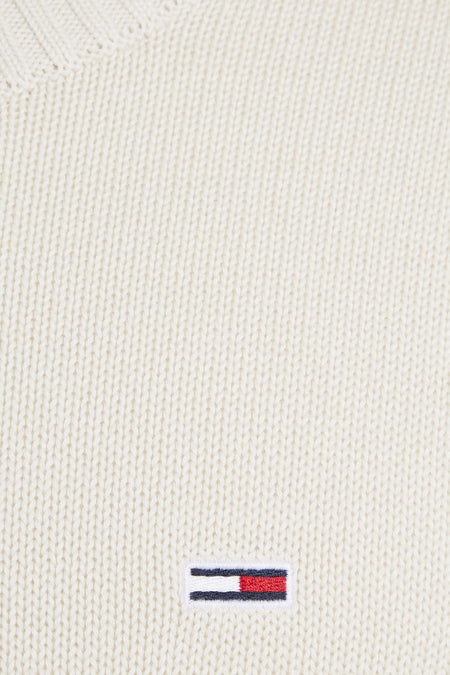 Sweat-shirt beige avec col rond de TOMMY JEANS, en tissu finement tricoté et détail de logo.
