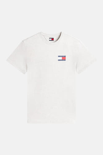 T-shirt gris à manches courtes Tommy Jeans, avec petit logo sur la poitrine.