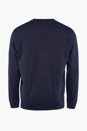 Pull-over bleu de TOMMY JEANS, avec des manches longues et un col rond, vu sur l'arrière.
