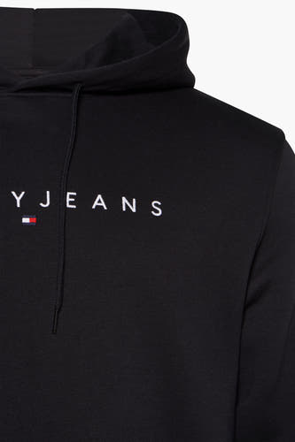 Gilet noir avec capuche de Tommy Jeans, doté de cordons et d'un logo sur la poitrine.