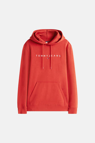 Pull-over rouge avec capuche de TOMMY JEANS, à longues manches et une poche avant.
