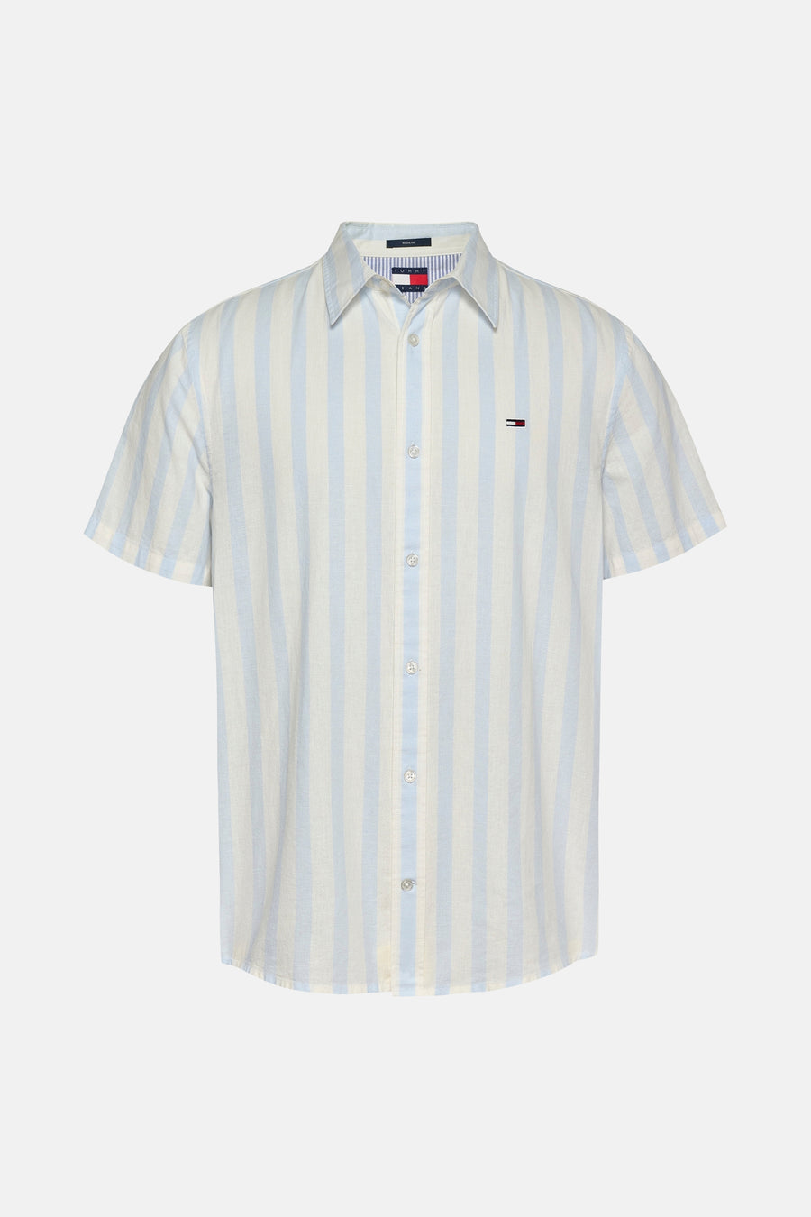 Chemise en coton rayée bleu de TOMMY JEANS avec manches courtes et col boutonné.