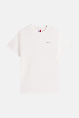 T-shirt blanc à manches courtes de TOMMY JEANS, avec logo sur la poitrine.