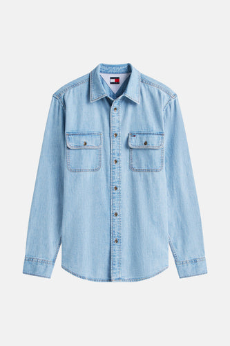 Blauw Tommy Hilfiger denim overhemd met lange mouwen.