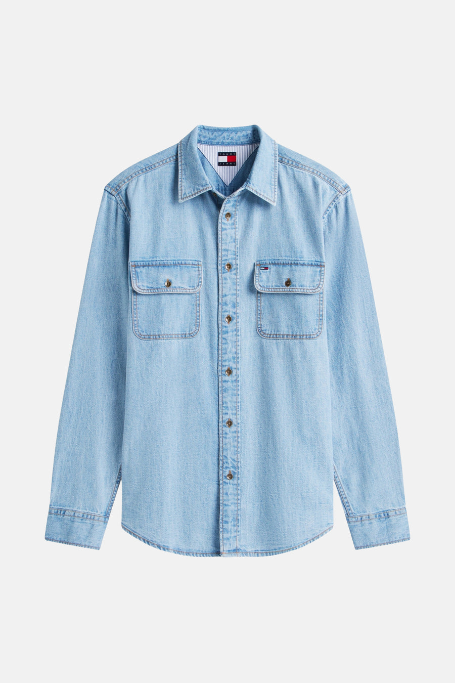 Blauw Tommy Hilfiger denim overhemd met lange mouwen.