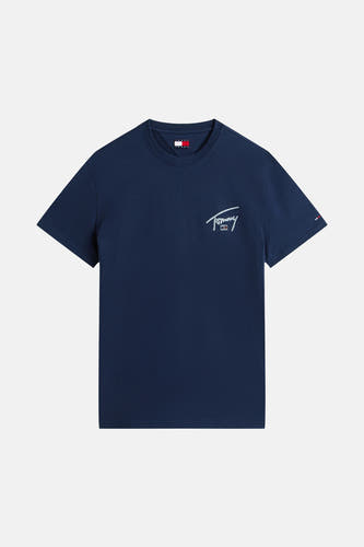 T-shirt bleu à manches courtes de Tommy Jeans, avec logo brodé sur la poitrine et drapeau sur la manche.
