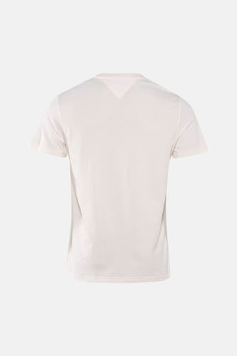 Witte korte mouwen T-shirt van TOMMY JEANS, achterzijde met V-hals, gladde stof, minimalistisch design