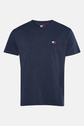 T-shirt bleu à manches courtes de TOMMY JEANS, avec logo sur la poitrine et couleur unie.