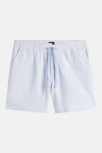 Short rayé bleu clair de TOMMY JEANS avec taille élastique, cordon de serrage et poches latérales.