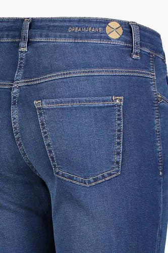 Jean droit en denim bleu moyen de MAC, avec poche arrière et patch logo.