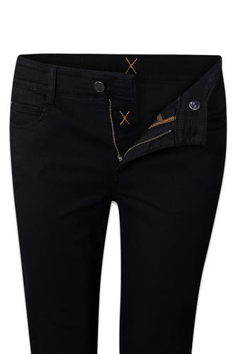 Jean droit noir MAC avec fermeture à glissière et boutons.