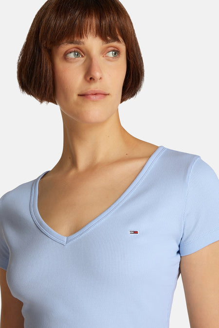 Top uni manche courte Bleu - TOMMY JEANS