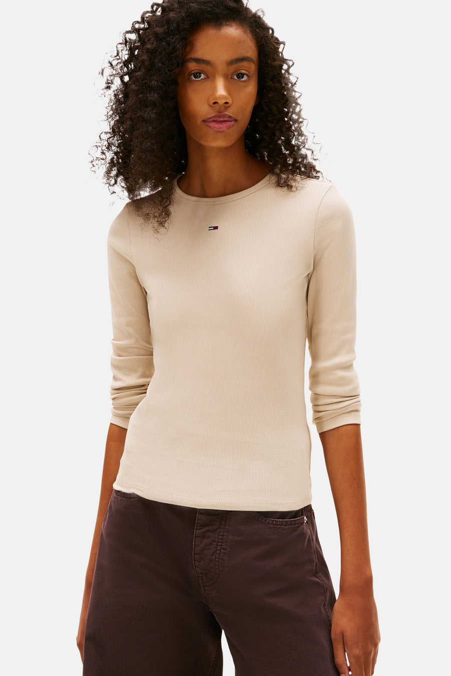 Top uni manche longue beige - TOMMY JEANS - TOMMY JEANS