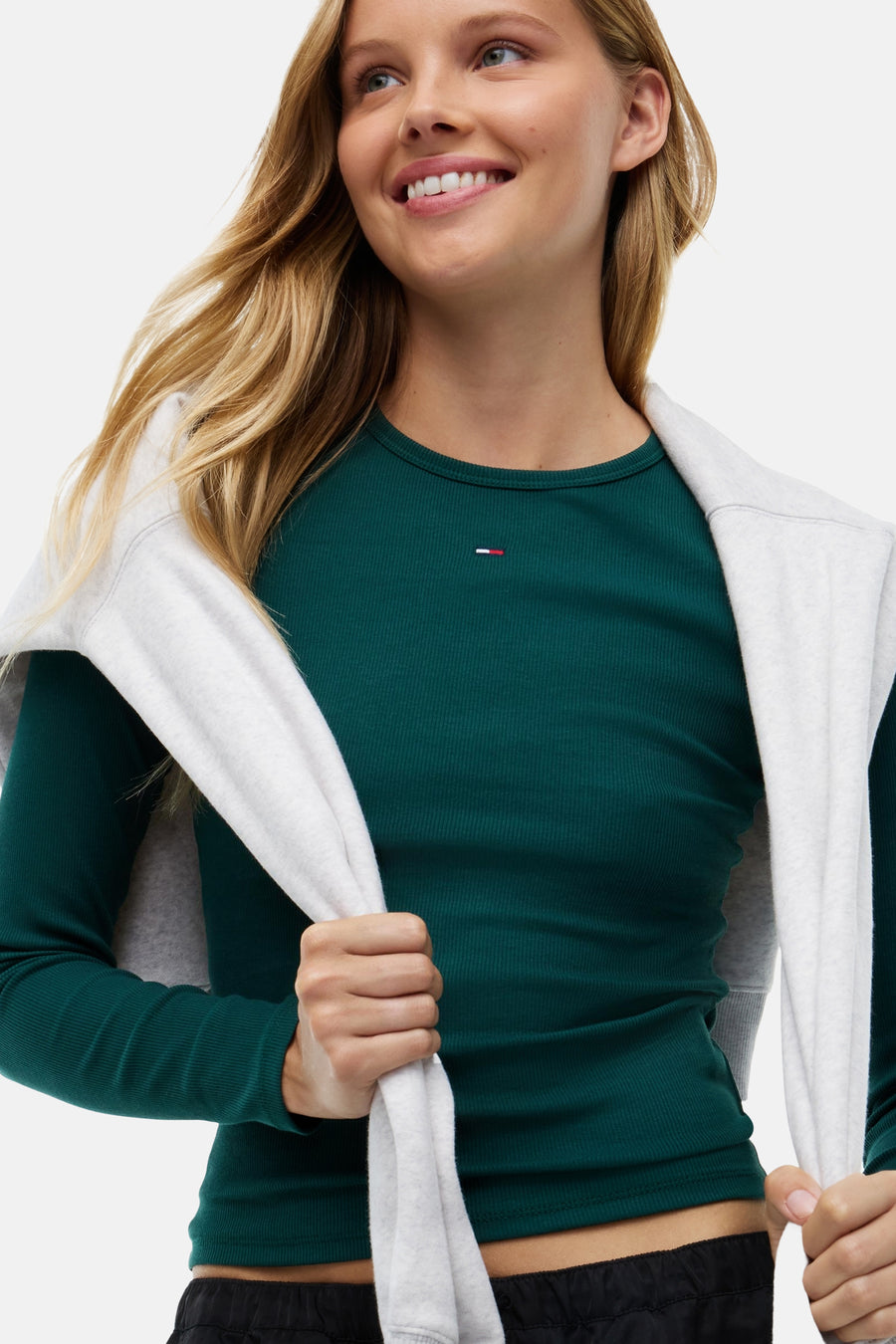 Top uni manche longue vert - TOMMY JEANS