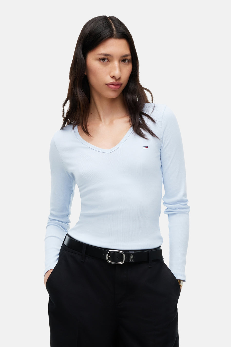 Top uni manche longue bleu - TOMMY JEANS
