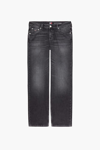 Jean droit en denim gris foncé de TOMMY JEANS, avec un lavage classique et des jambes droites.