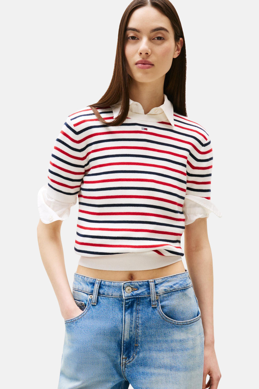 Pull à col rond - rouge - TOMMY JEANS