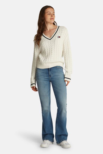 Pull col V Blanc - TOMMY JEANS
