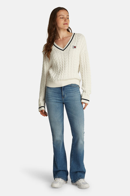 Pull col V Blanc - TOMMY JEANS