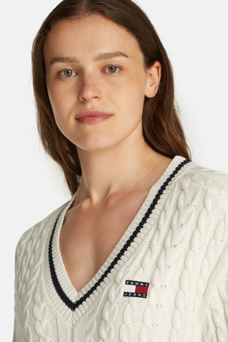 Pull col V Blanc - TOMMY JEANS