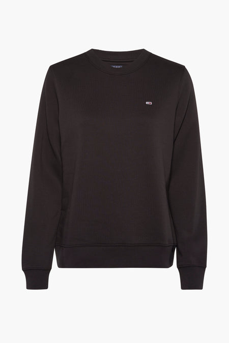 Gilet noir de TOMMY JEANS, avec un col rond et un petit logo sur la poitrine.