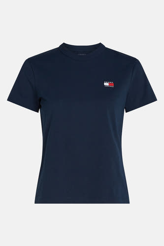 T-shirt bleu à manches courtes de TOMMY JEANS, couleur unie avec un petit logo sur la poitrine.