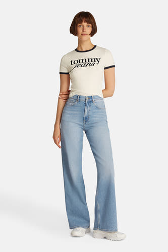 Jean denim bleu clair large de Tommy Jeans, avec une taille classique et un aspect décontracté.