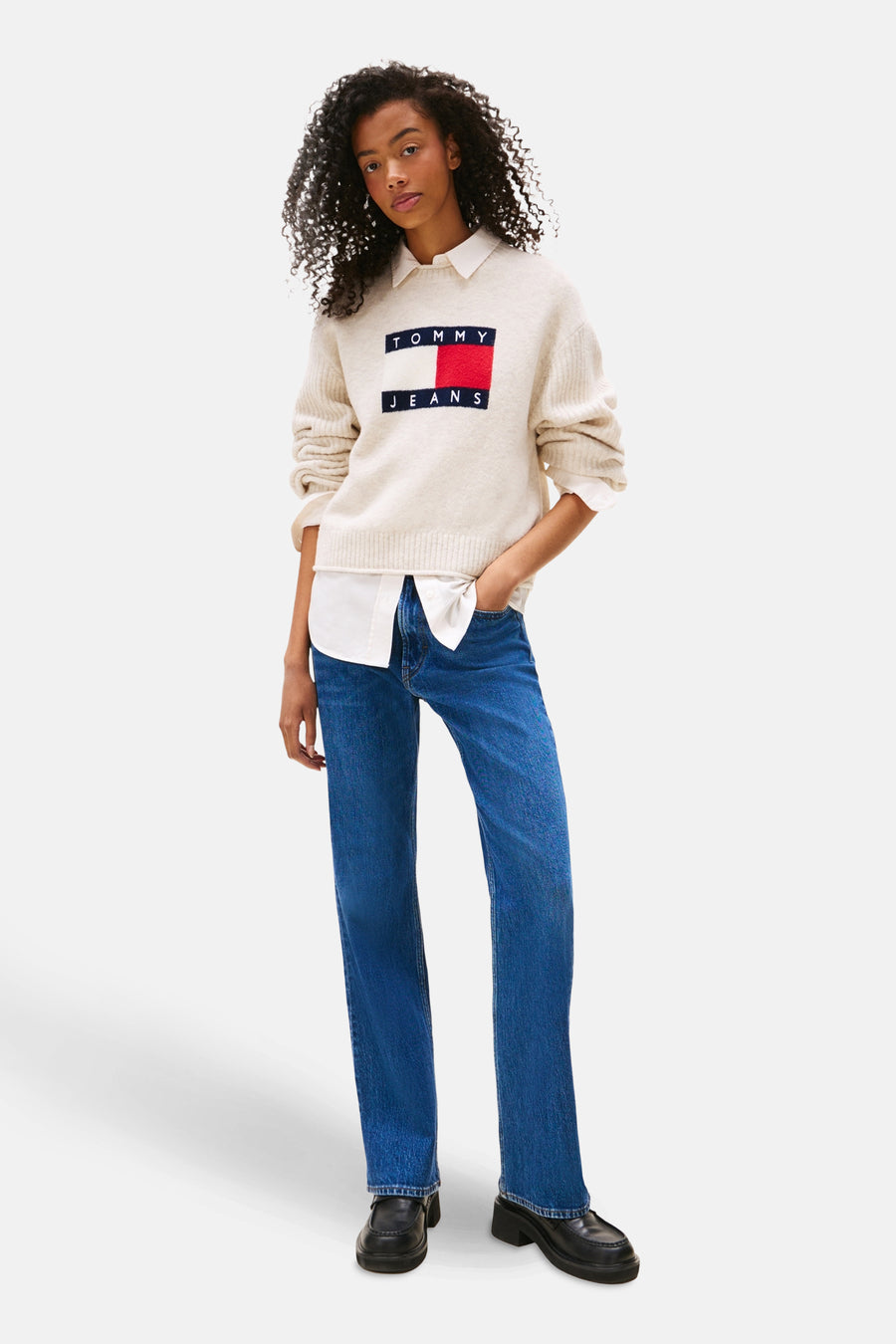 Pull à col rond - écru - TOMMY JEANS