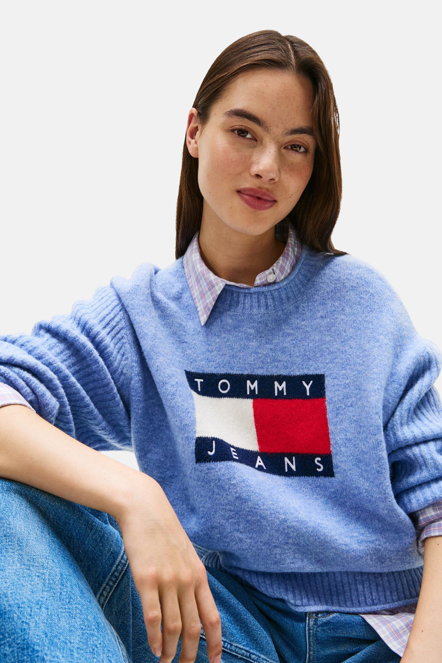 Pull à col rond - bleu - TOMMY JEANS