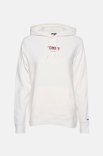 Ivoorwitte Tommy Jeans hoodie met trekkoord en buidelzak.