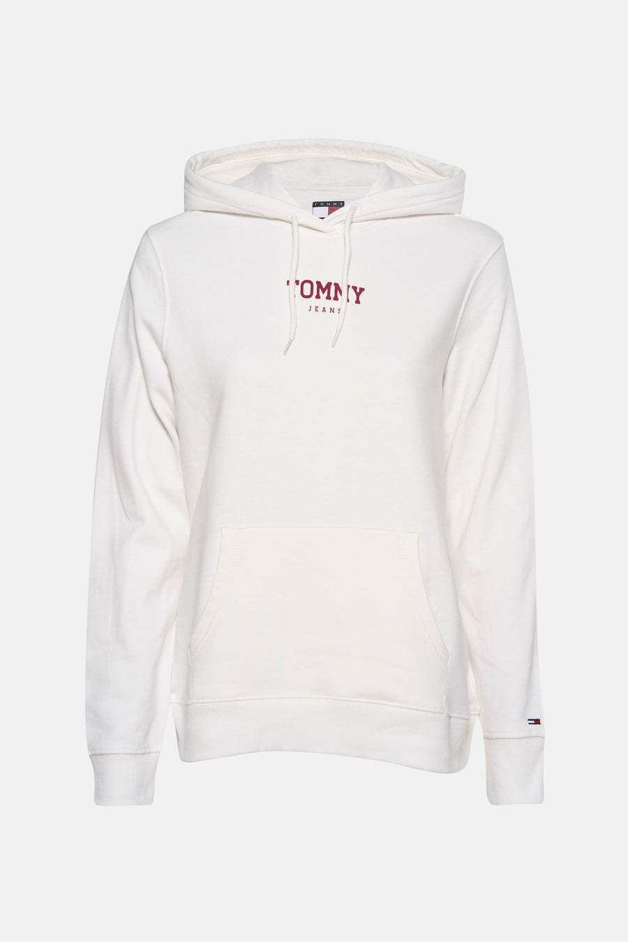 Ivoorwitte Tommy Jeans hoodie met trekkoord en buidelzak.