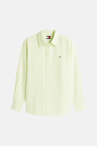 Chemise verte à manches longues TOMMY JEANS, à fines rayures et avec un petit logo sur la poitrine.
