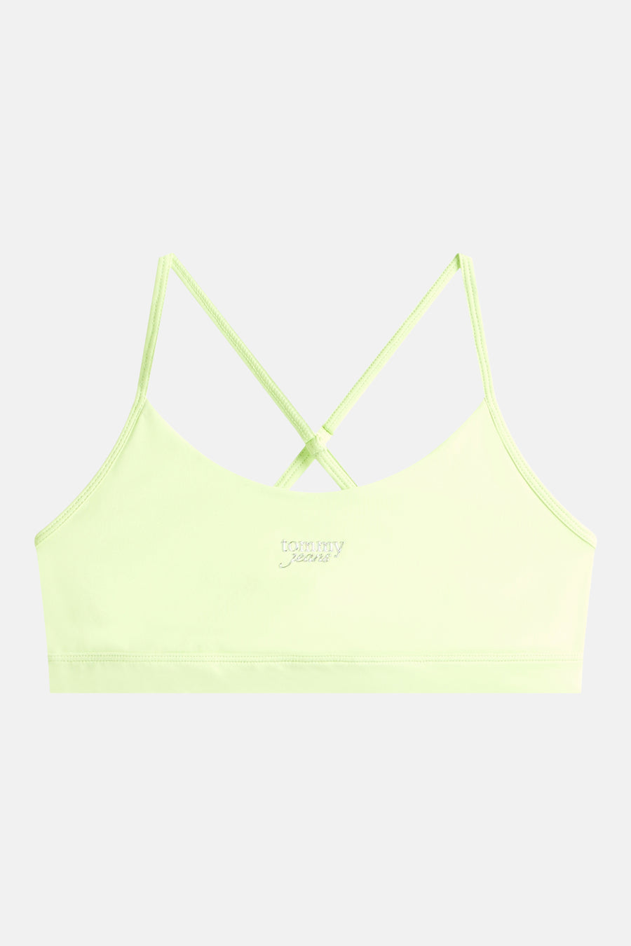 T-shirt vert clair de TOMMY JEANS avec logo argenté, fines bretelles et dos croisé.