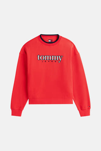 Gilet rouge de TOMMY JEANS avec des manches longues et un logo sur l'avant.