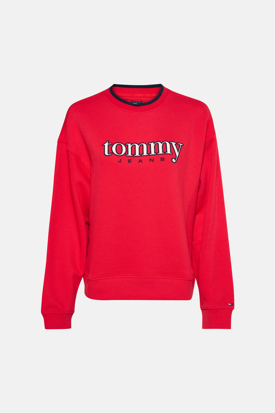 Pull rouge TOMMY JEANS, à manches longues et col rond.
