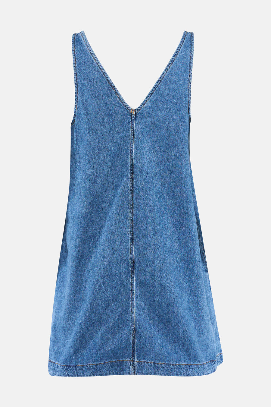Blauw denimkleedje met korte mouwen van TOMMY JEANS, V-hals, rechte zoom, front view