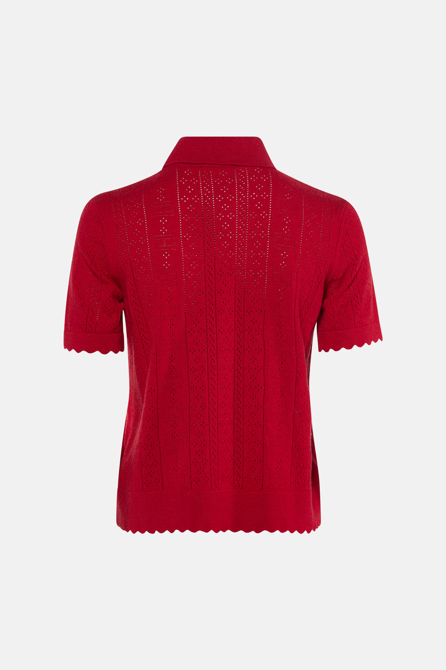 Rode korte mouwen polo van TOMMY JEANS, rugzijde met verticale gatenpatroon en geborduurde zoom