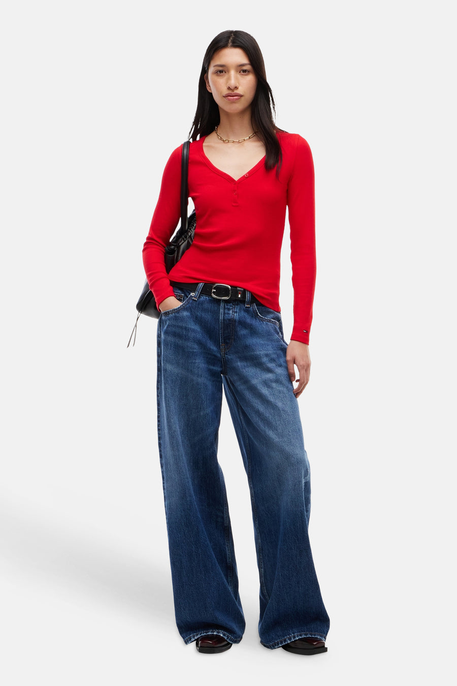 Top uni manche longue rouge - TOMMY JEANS