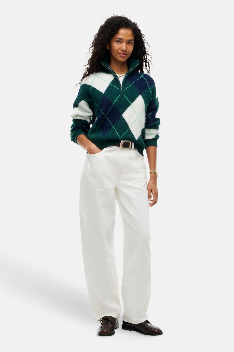 Pull col O vert - TOMMY JEANS