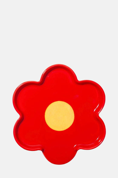 Cadeau multicolore de DOIY, avec un design floral en rouge et un cercle jaune au milieu.